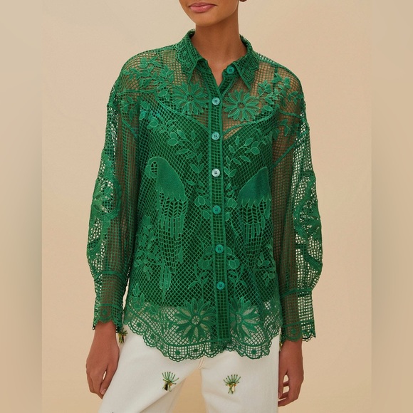 FARM Rio Green landscape guipure shirt - Picture 1 of 9